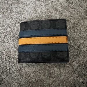 Coach Black and Blue Card Holder with Yellow Stripe